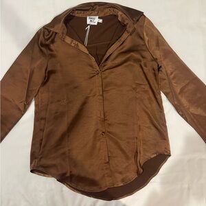 Princess Polly Satin Vintage Vibes Shirt Brown